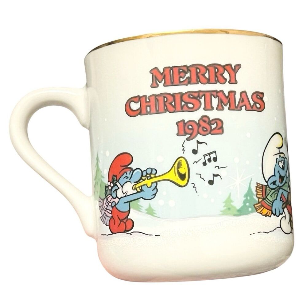 VINTAGE Smurfs Christmas Collectible Coffee Mug 1982 "The Smurf Carolers"